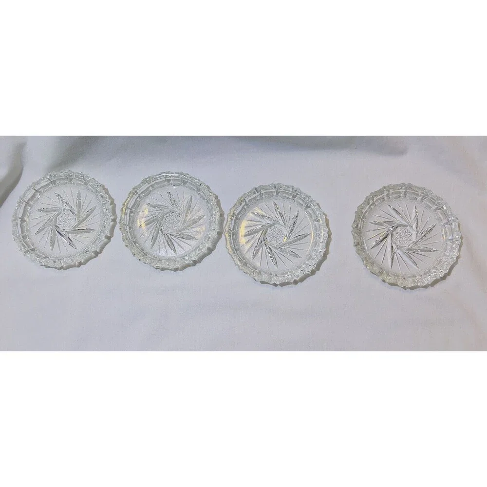 VTG Crystal Bohemia Pinwheel Czechoslovakia Brunswick Star 4 Set Glass Coasters